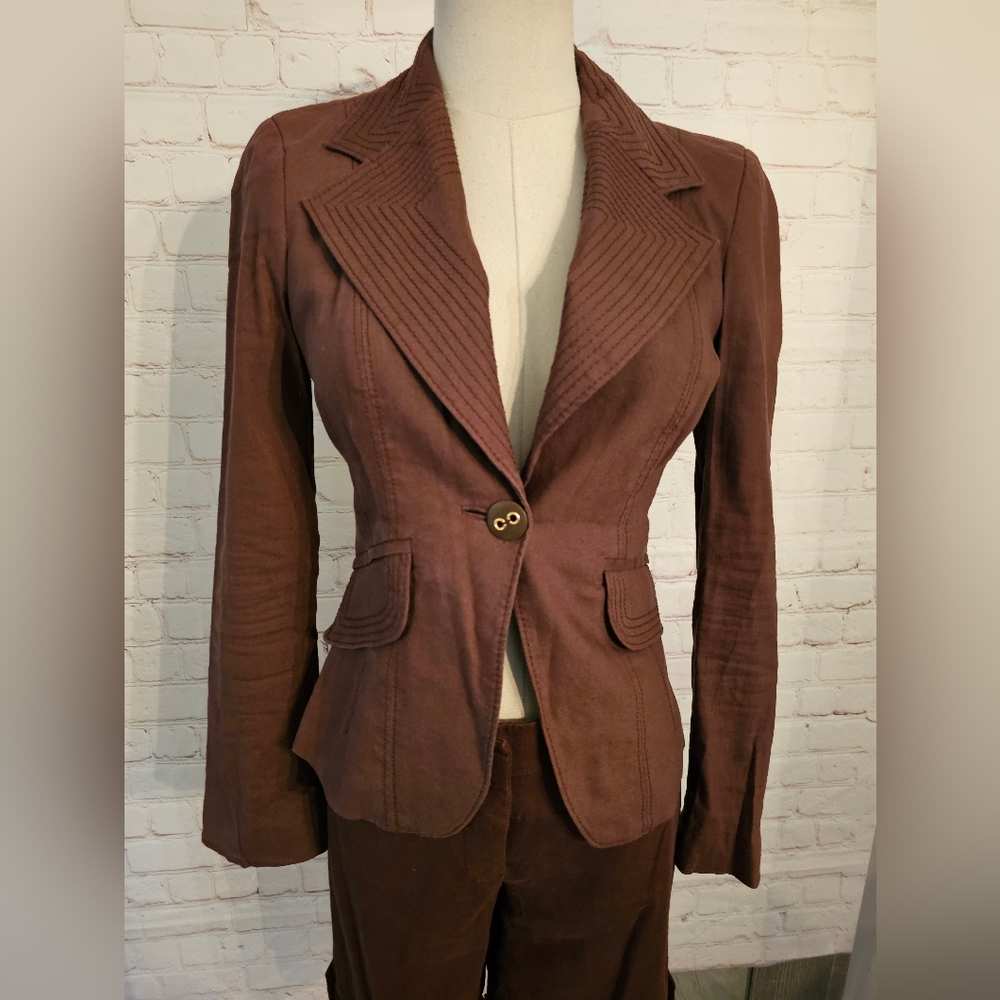 bebe Vintage Linen-Blend Shorts Suit Set | Brown | Size 2 | EUC